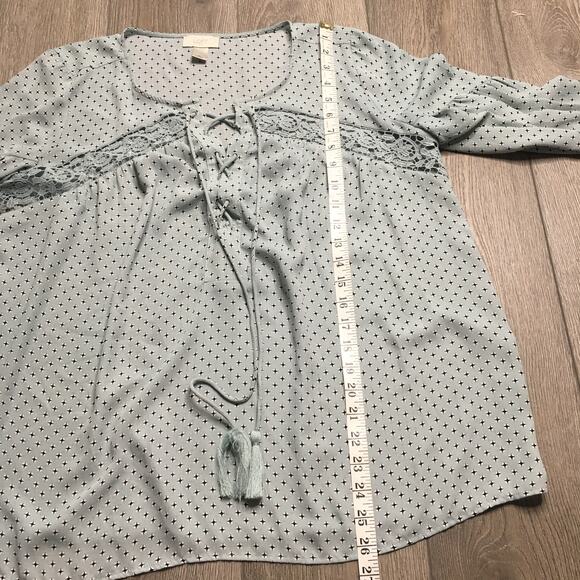 LOFT Womens Bishop Long Sleeve Boho Blouse Relaxed Tasseled Top Green Medium - Picture 6 of 9